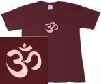 OM T-shirt: White on Maroon
